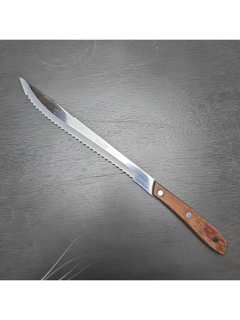 Kitchen Delite Knife Stainless Steel Serrated Wood Handle Japan 14 inch Vintage